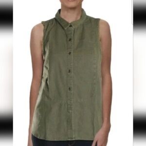 Free People Womens Olive Green Linen Raw Hem Distressed Casual Tank M